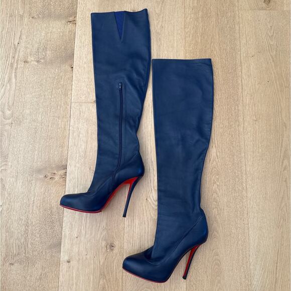 Christian Louboutin Stiletto Boots Sempre Monica Size 40 Navy Blue Red - Picture 2 of 6